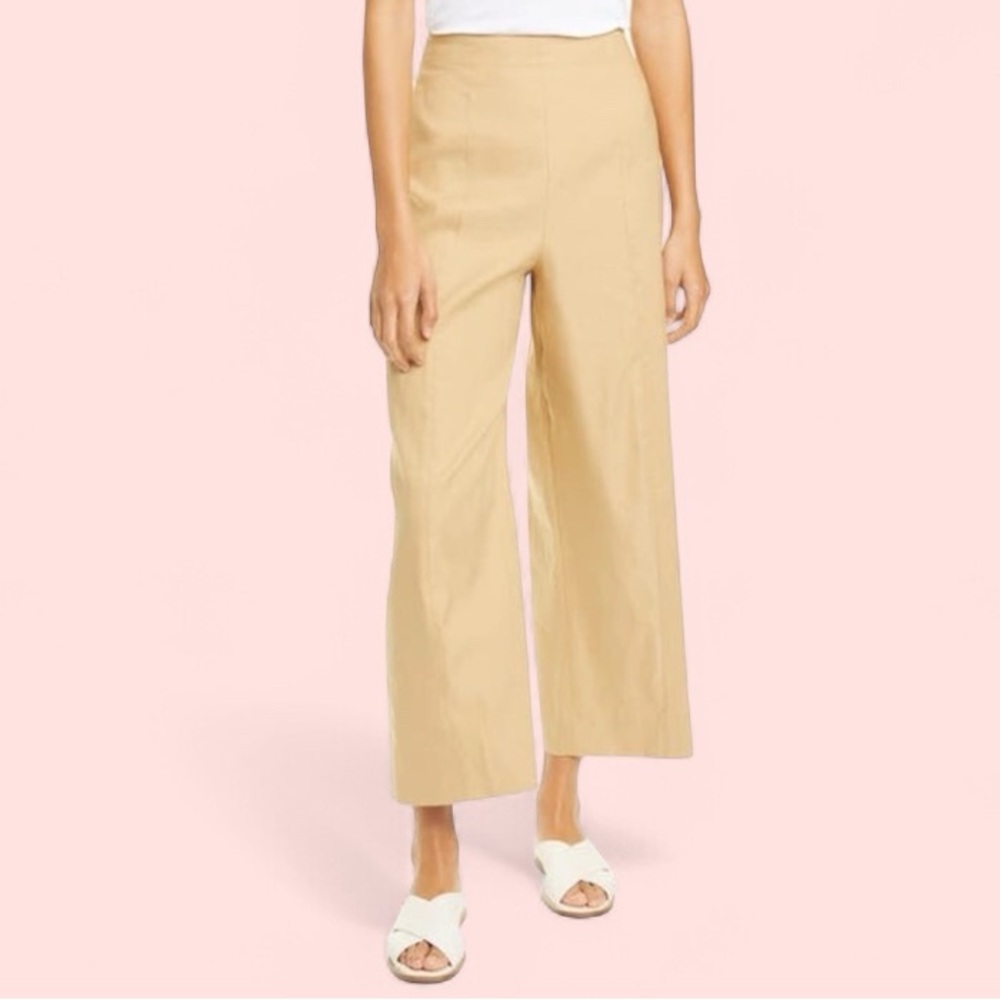 VINCE Cropped Linen Blend Wide Leg Pants in Sun Khaki